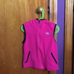 girls pink North Face vest with hood